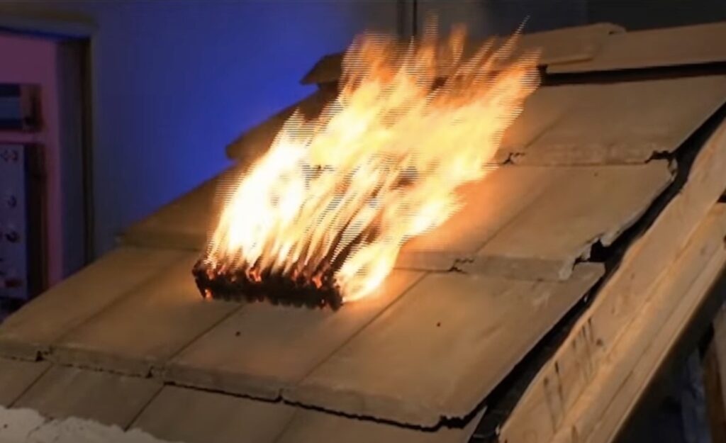 Concrete tile undergoing a class A fire test